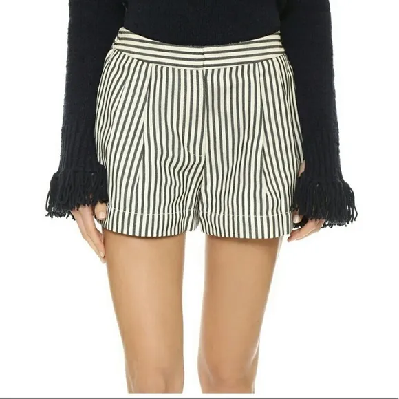 3.1 Phillip Lim Ivory &amp; Black Striped Linen Blend Shorts Size 2