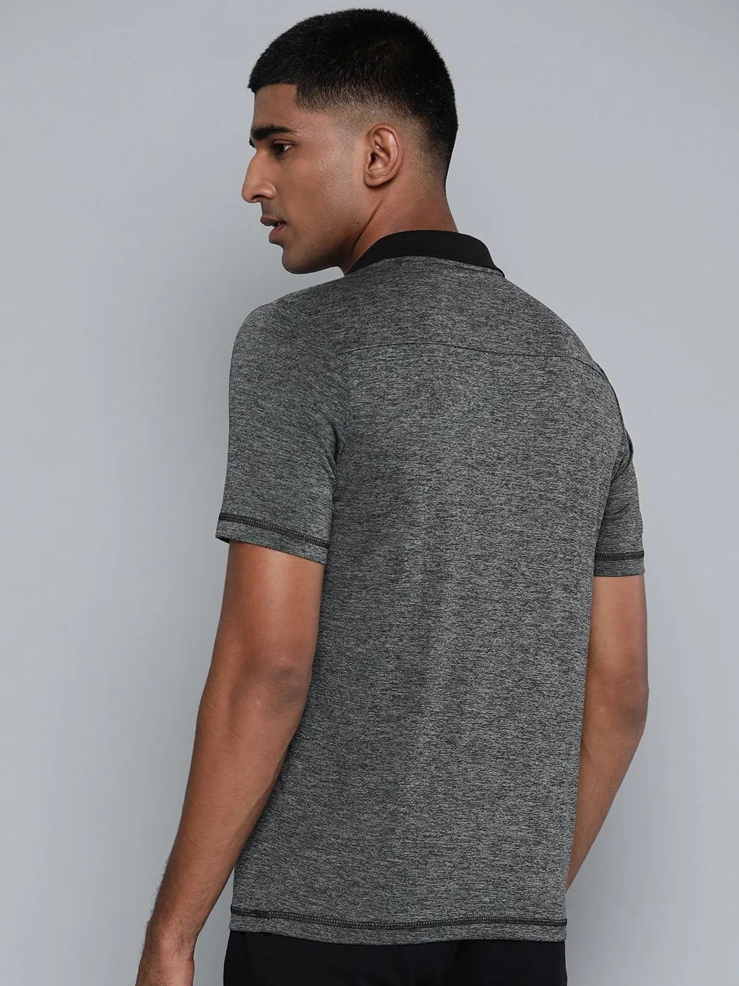 Alcis Men Charcoal Grey Solid Polo Collar Slim Fit T-shirt