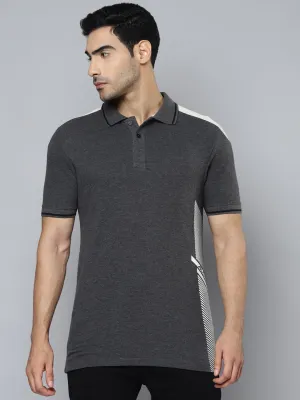 Alcis Men Charcoal Printed Polo Collar T-shirt