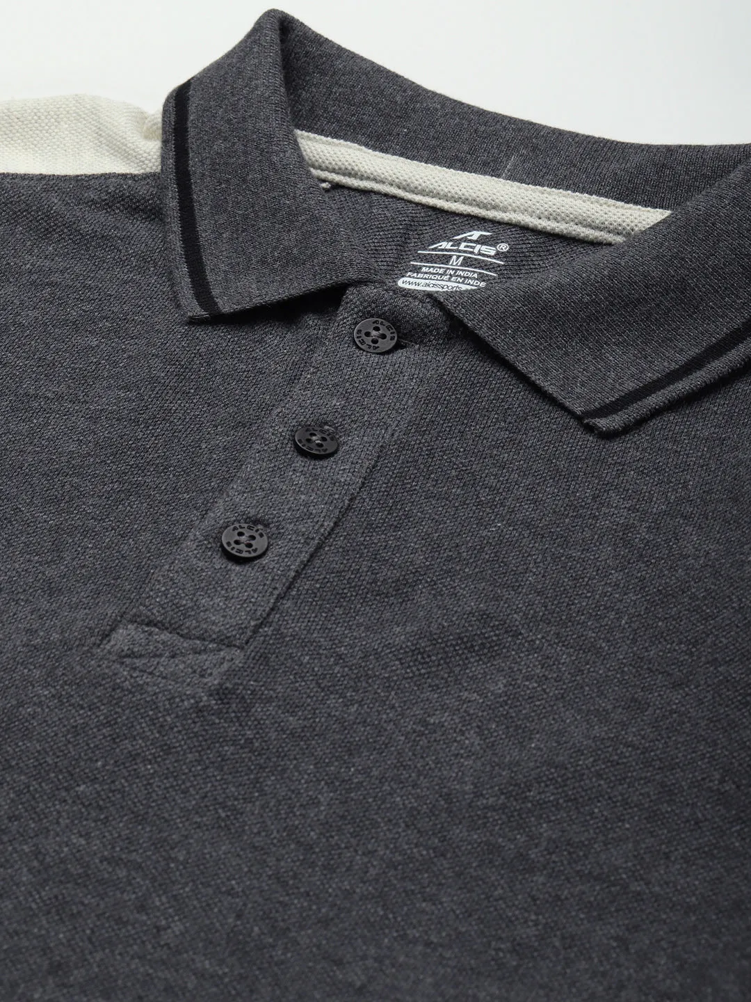 Alcis Men Charcoal Printed Polo Collar T-shirt