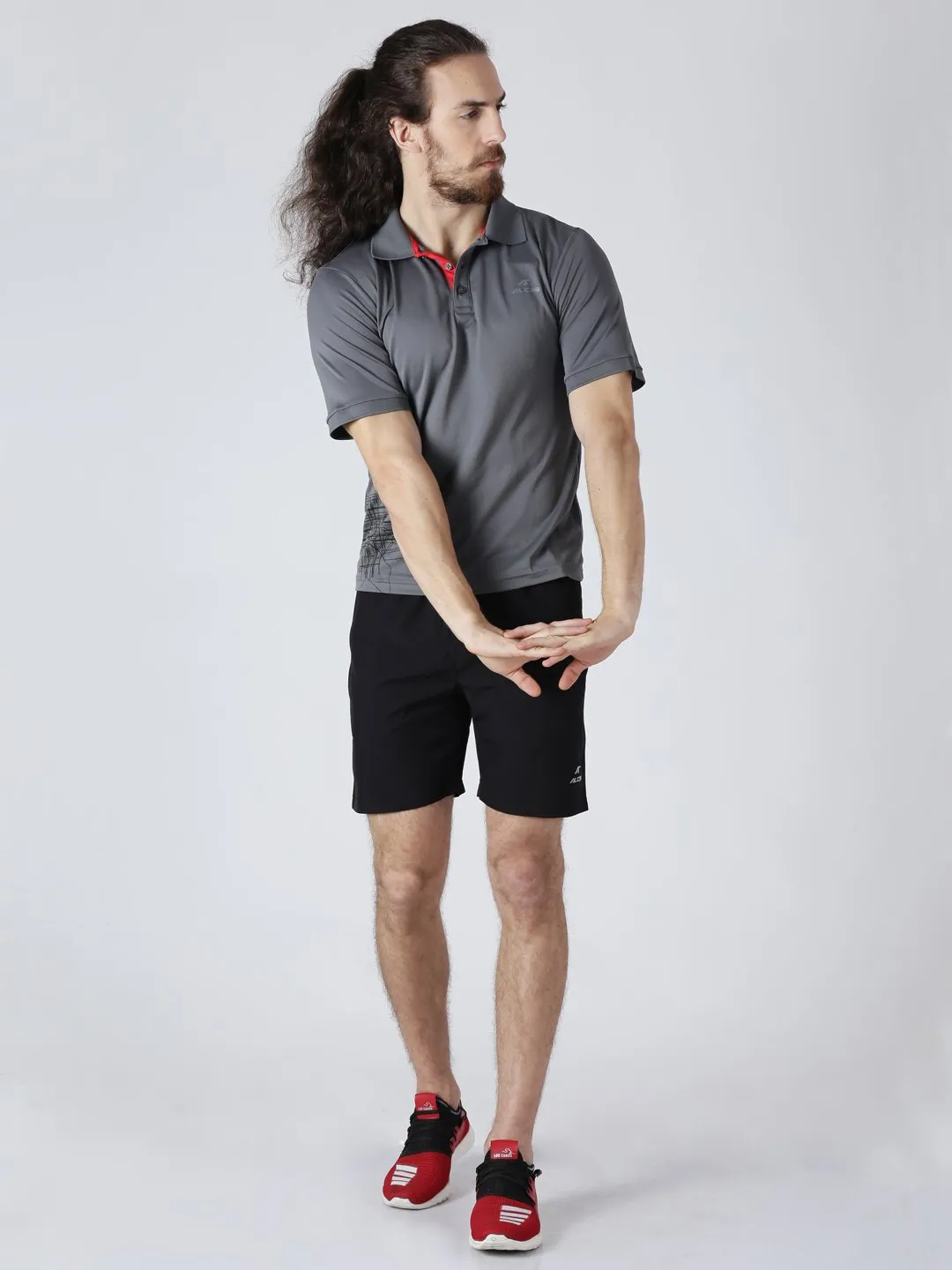 Alcis Men Grey Solid Polo Collar Slim Fit T-shirt