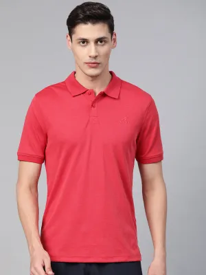 Alcis Men Red Solid Polo Collar T-shirt