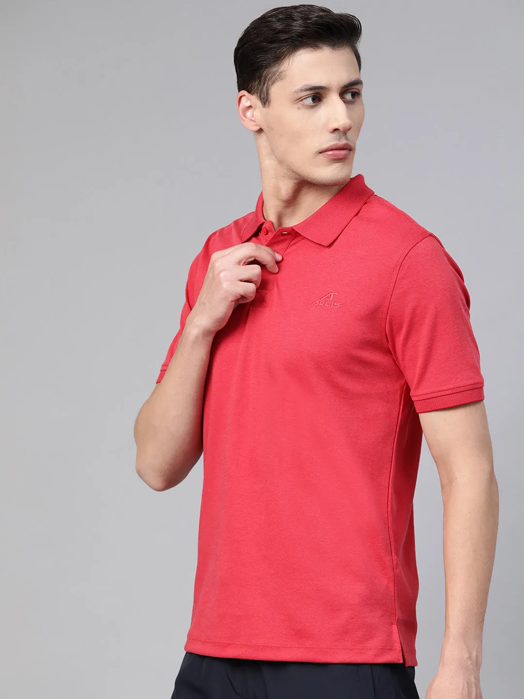 Alcis Men Red Solid Polo Collar T-shirt