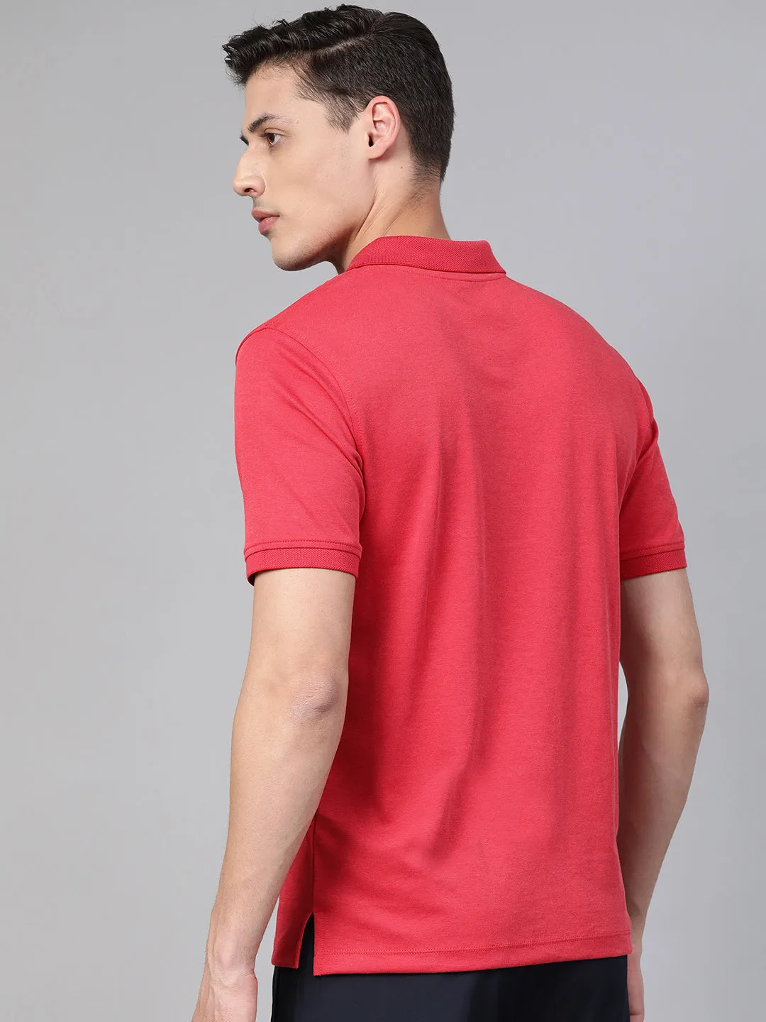 Alcis Men Red Solid Polo Collar T-shirt