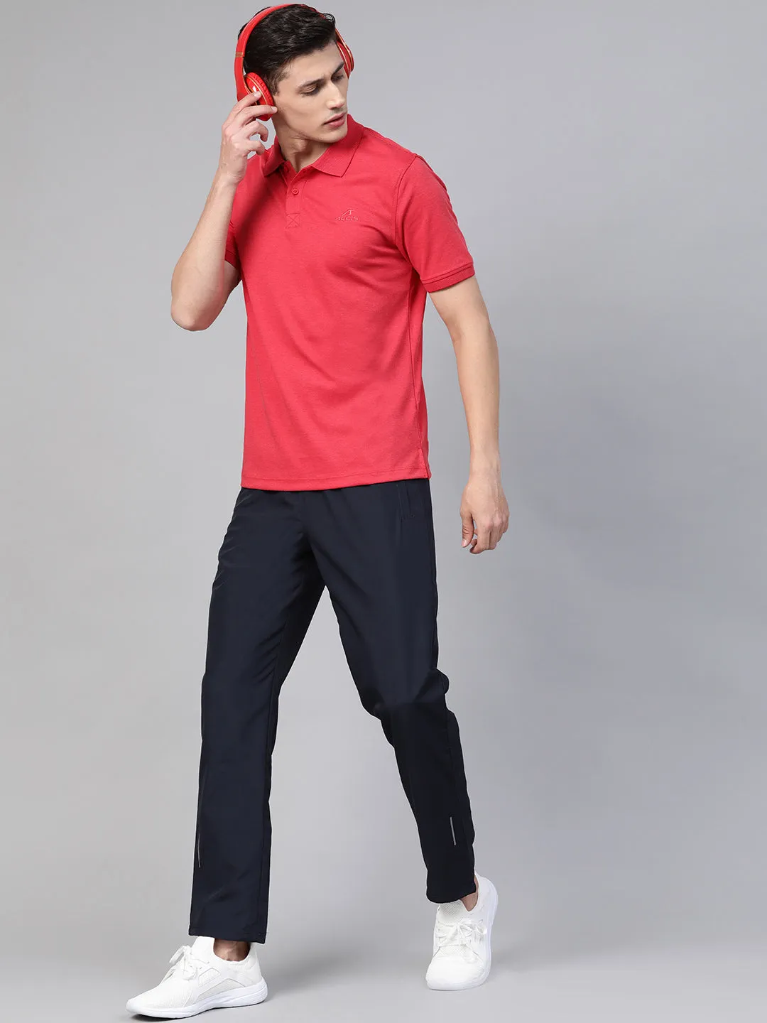 Alcis Men Red Solid Polo Collar T-shirt