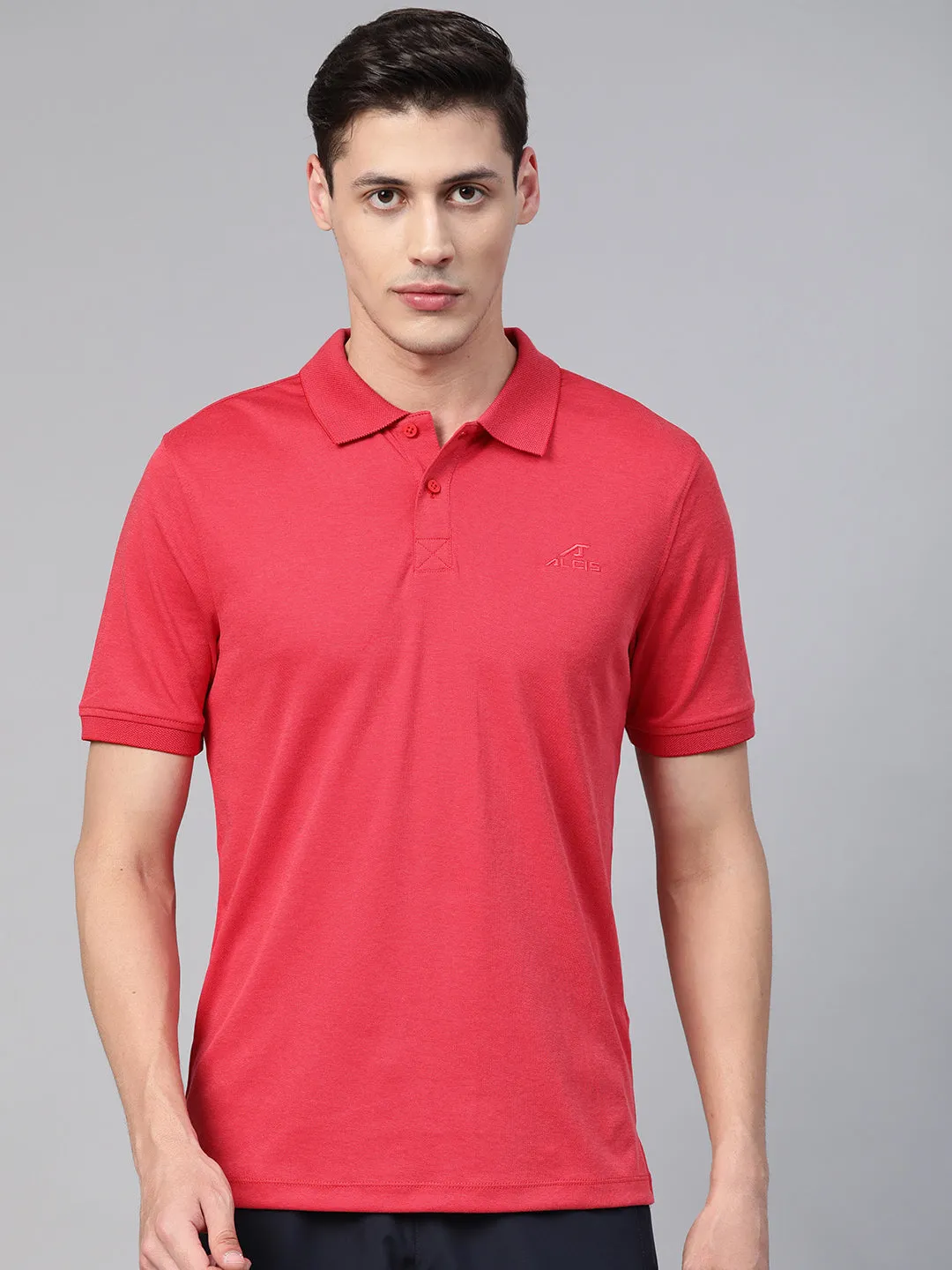 Alcis Men Red Solid Polo Collar T-shirt