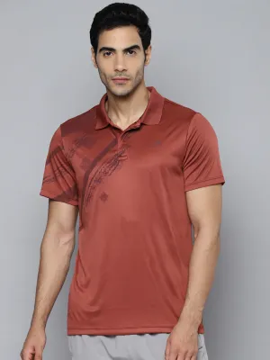 Alcis Men Rust Printed Polo Collar Slim Fit T-shirt
