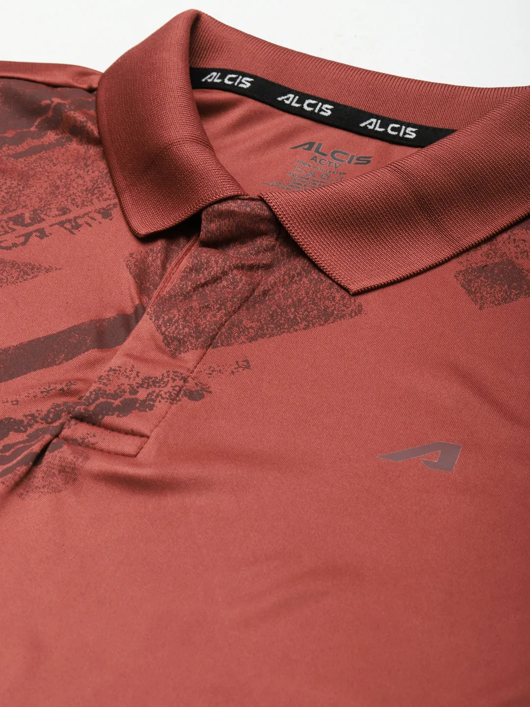 Alcis Men Rust Printed Polo Collar Slim Fit T-shirt