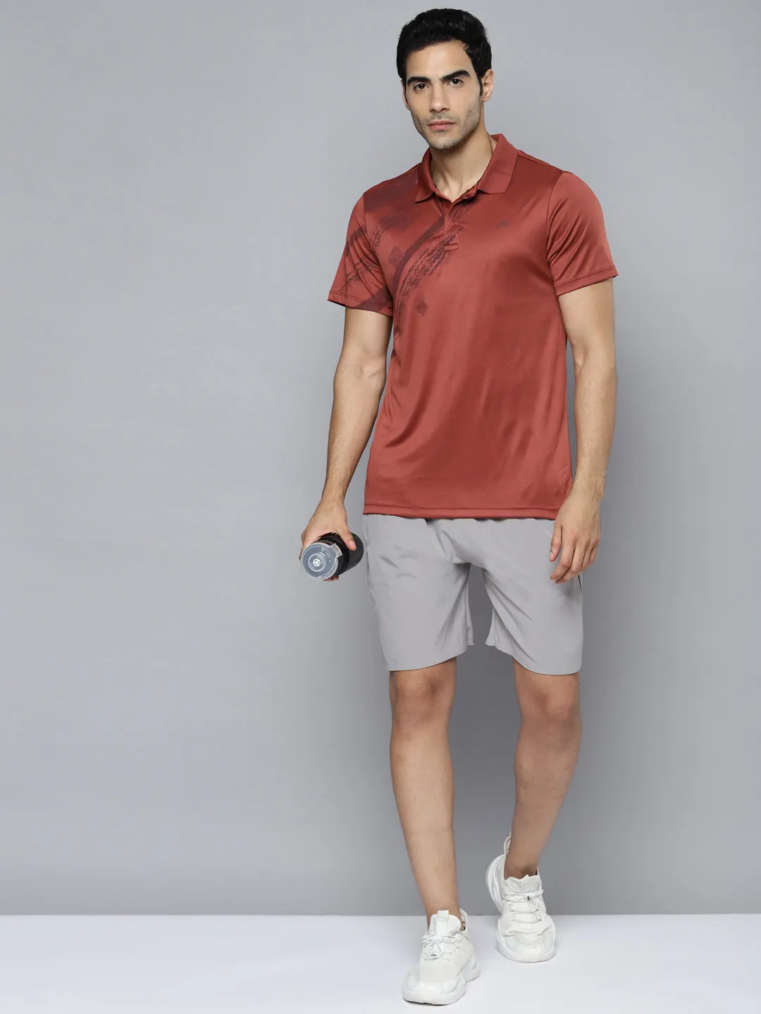 Alcis Men Rust Printed Polo Collar Slim Fit T-shirt