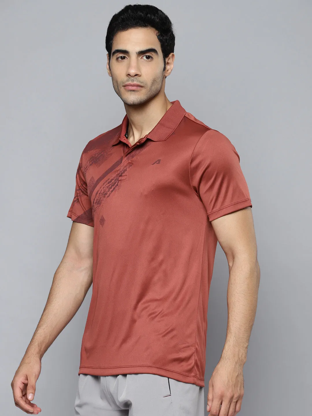 Alcis Men Rust Printed Polo Collar Slim Fit T-shirt