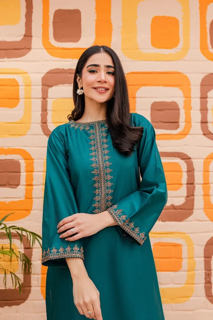 Aqua 2PC Embroidered Stitched Outfit