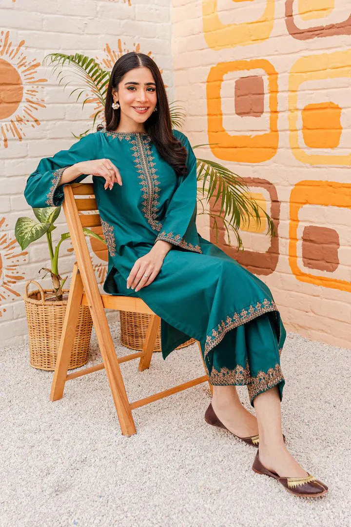 Aqua 2PC Embroidered Stitched Outfit