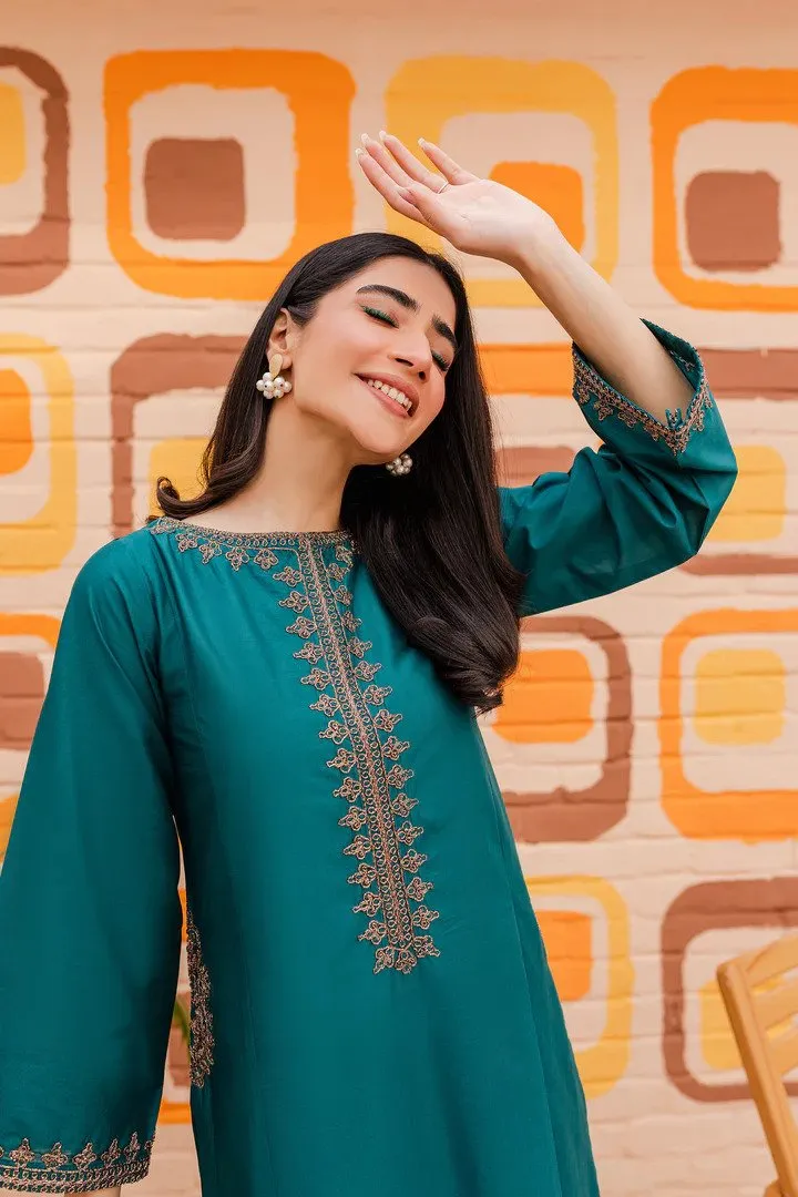Aqua 2PC Embroidered Stitched Outfit