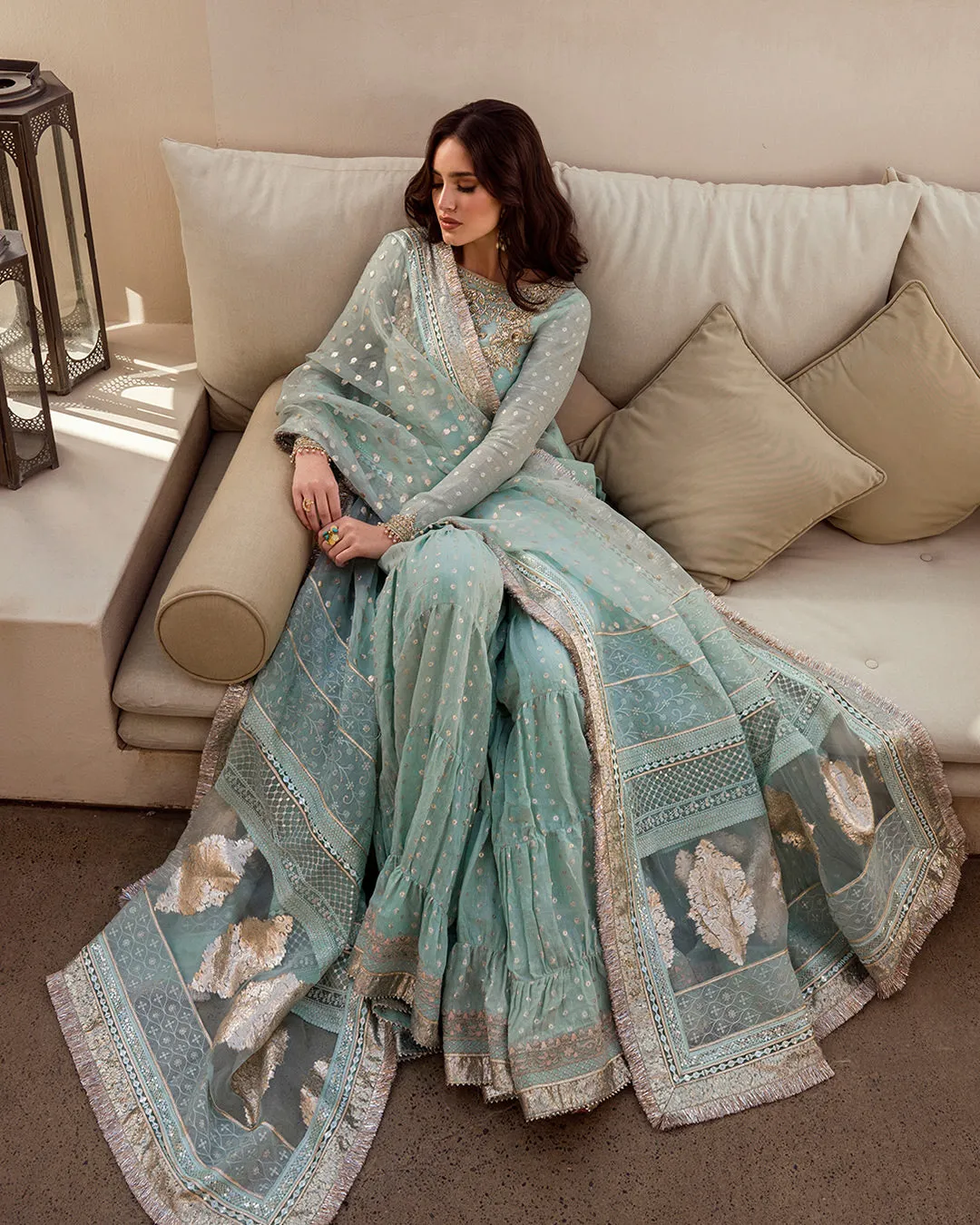 Aqua Color Kameez Sharara Pakistani Wedding Dresses