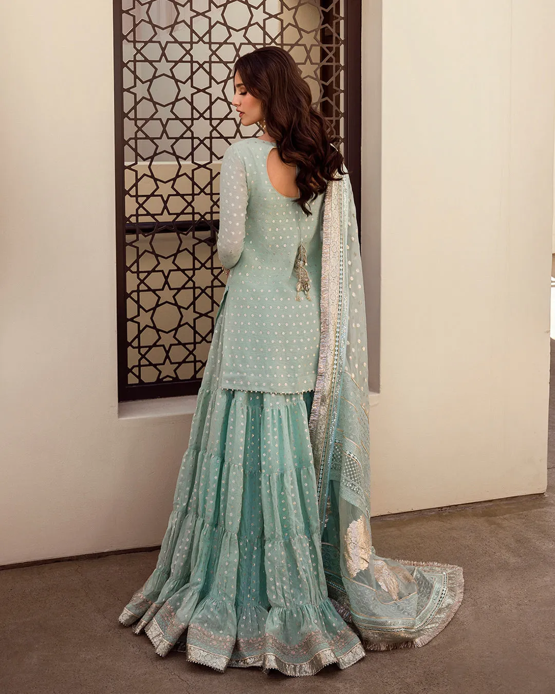 Aqua Color Kameez Sharara Pakistani Wedding Dresses
