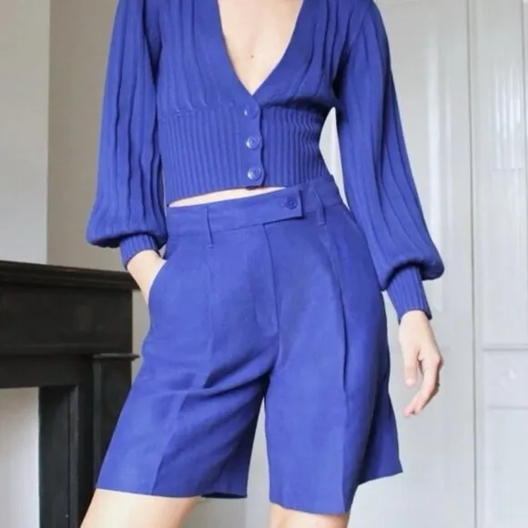 Aritzia Wilfred Vito Linen Shorts Hight Waisted Pleated Blue