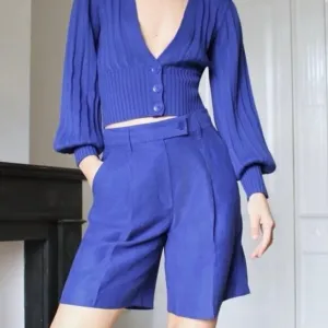 Aritzia Wilfred Vito Linen Shorts Hight Waisted Pleated Blue
