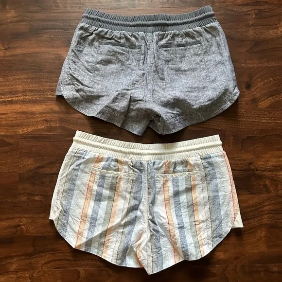 Athleta Beachside Bali Linen Shorts Lot Of 2 Gray and Striped Size 6