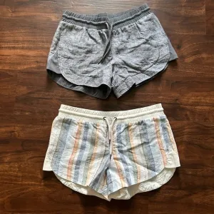 Athleta Beachside Bali Linen Shorts Lot Of 2 Gray and Striped Size 6