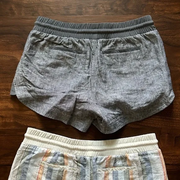 Athleta Beachside Bali Linen Shorts Lot Of 2 Gray and Striped Size 6