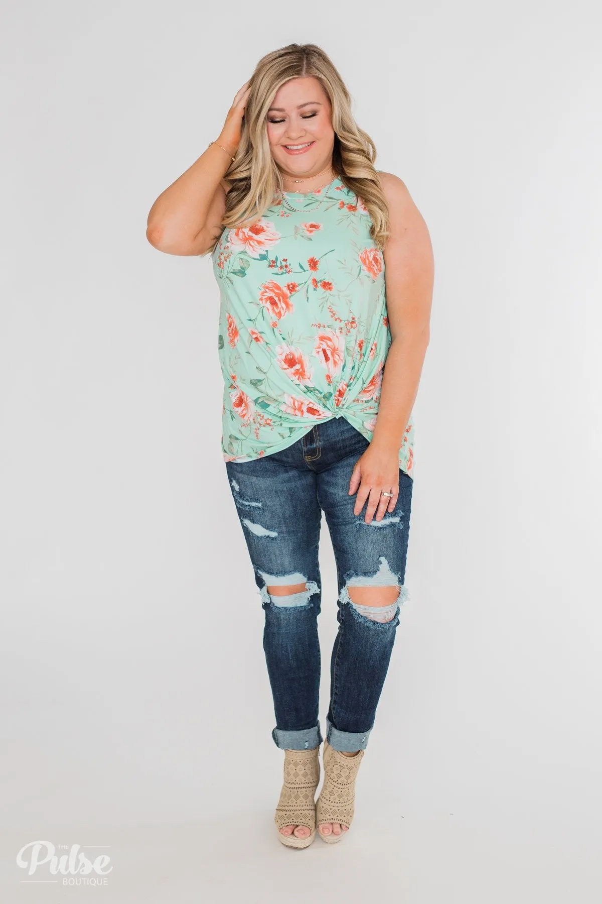 Beauty In Everything Floral Knot Top- Mint