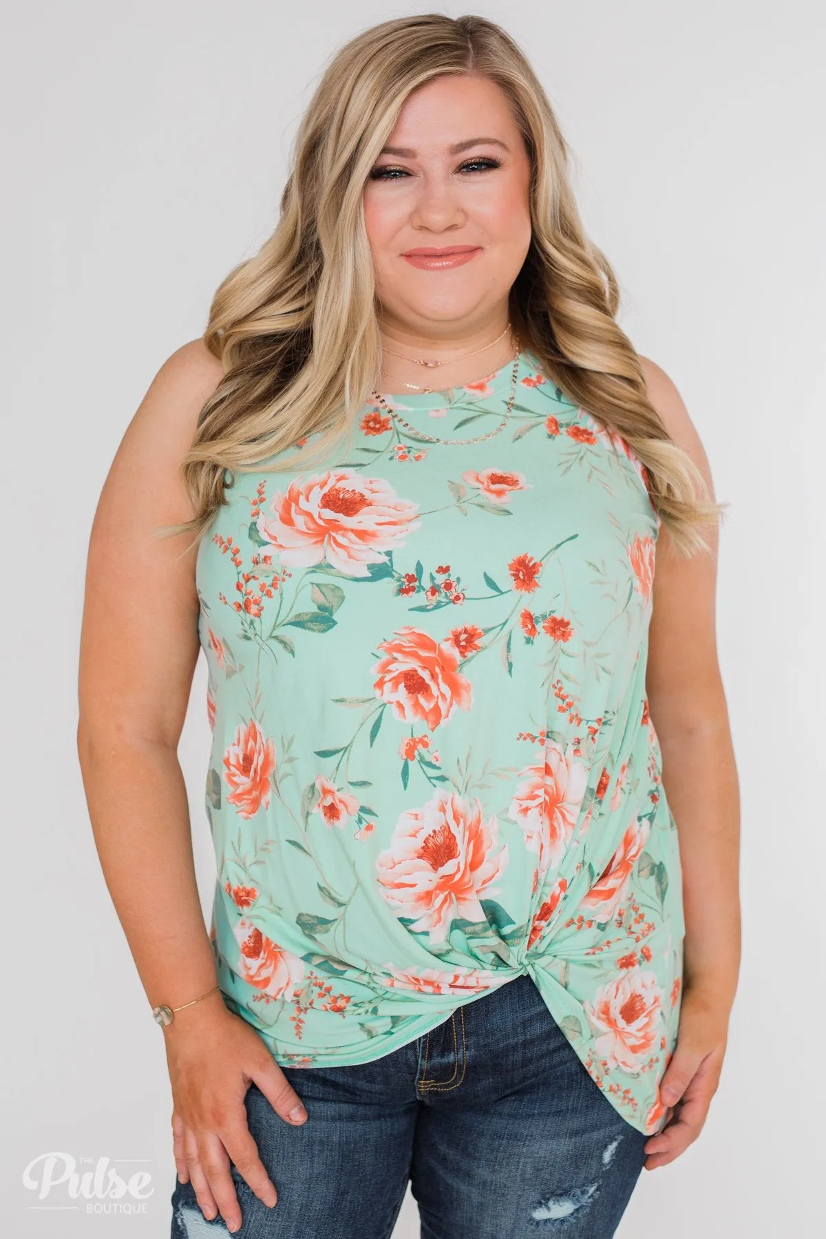 Beauty In Everything Floral Knot Top- Mint