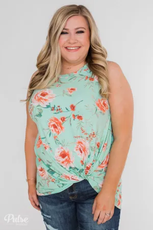 Beauty In Everything Floral Knot Top- Mint