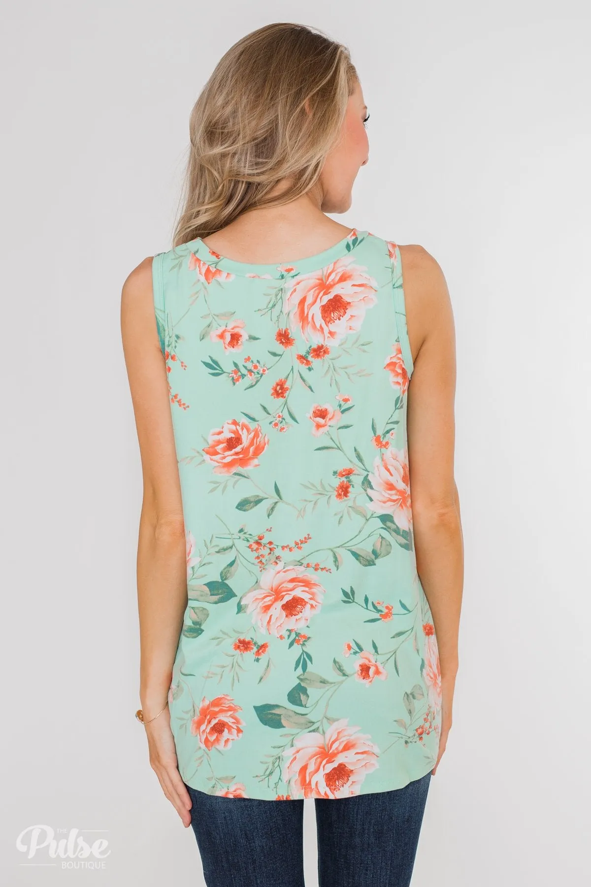 Beauty In Everything Floral Knot Top- Mint