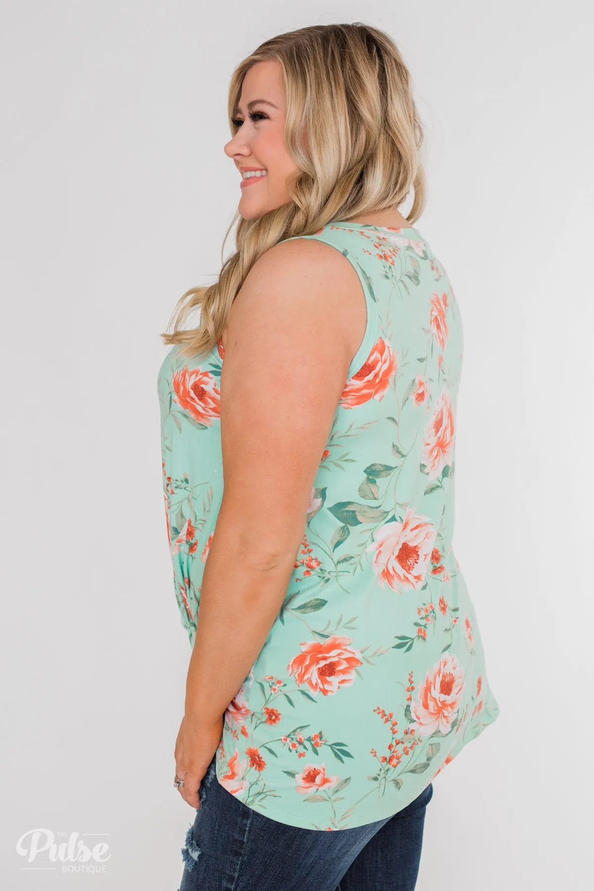 Beauty In Everything Floral Knot Top- Mint