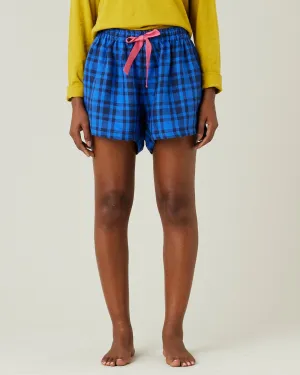 Bed Shorts Indigo Check Linen