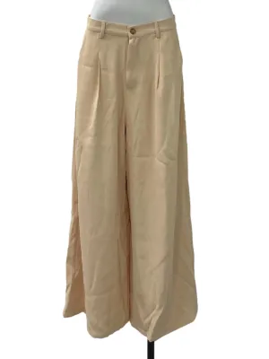 Beige Pleated Wide Legged Pants