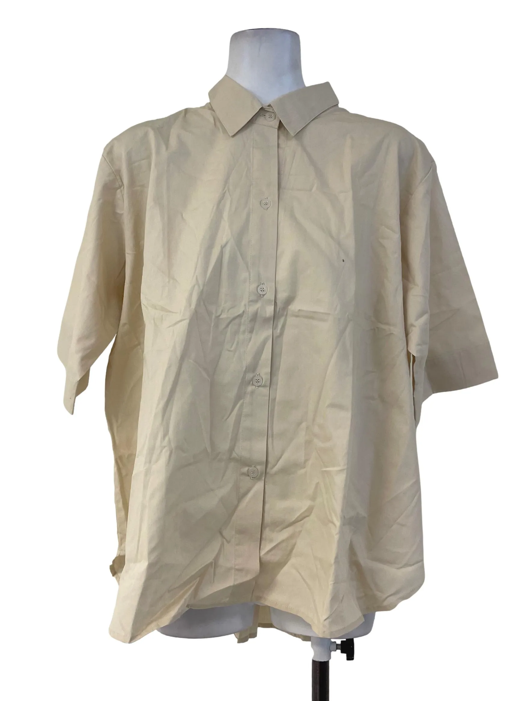 Beige Short Sleeve Collared Shirt