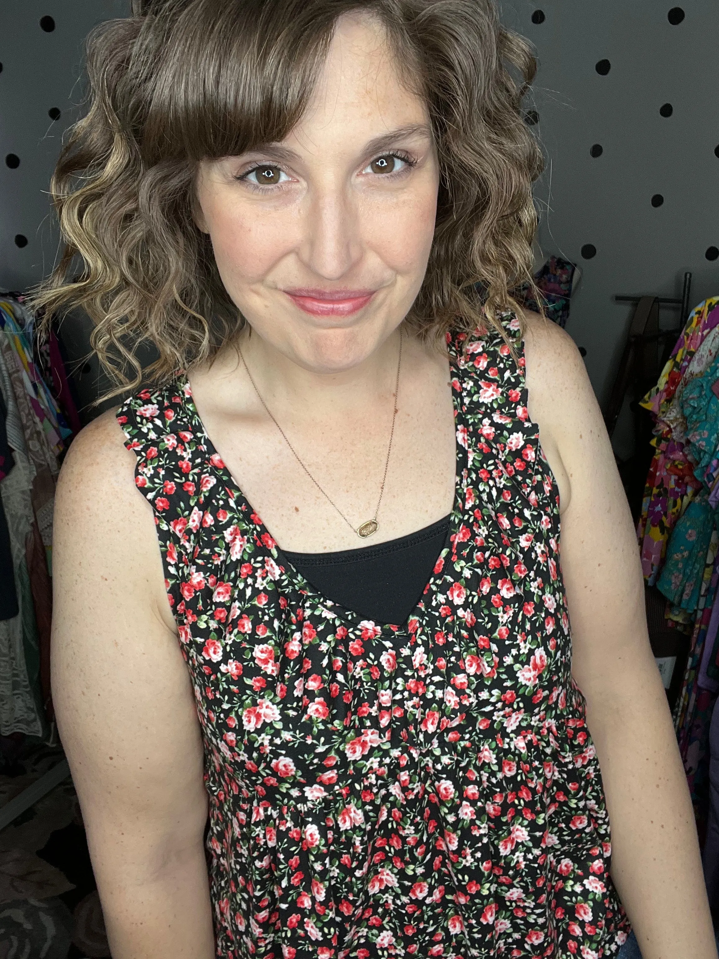Black Floral V-Neck Ruffle Tank