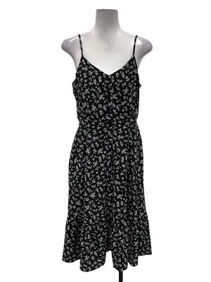 Black V -Neck Floral Cami Midi Dress