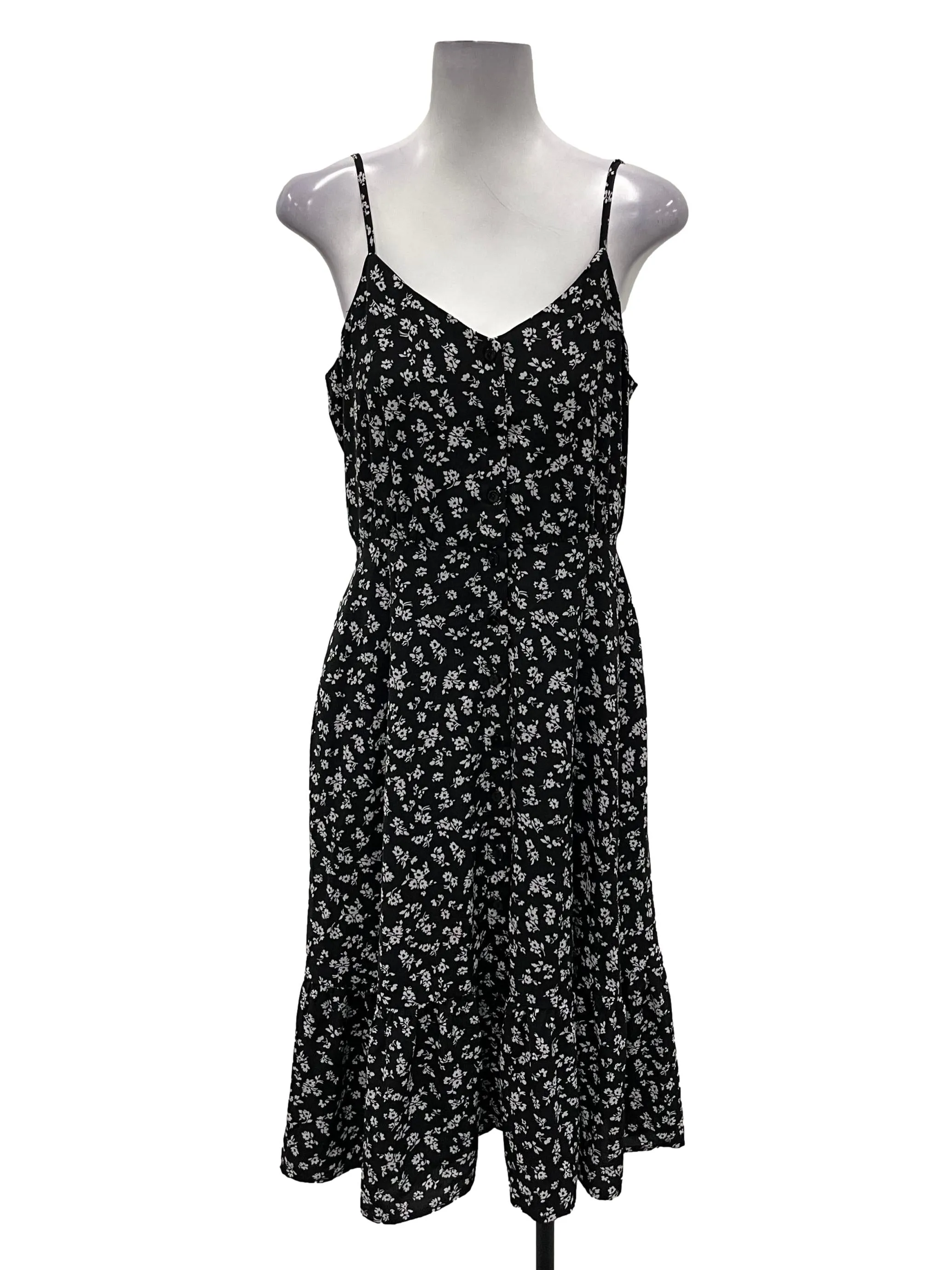 Black V -Neck Floral Cami Midi Dress