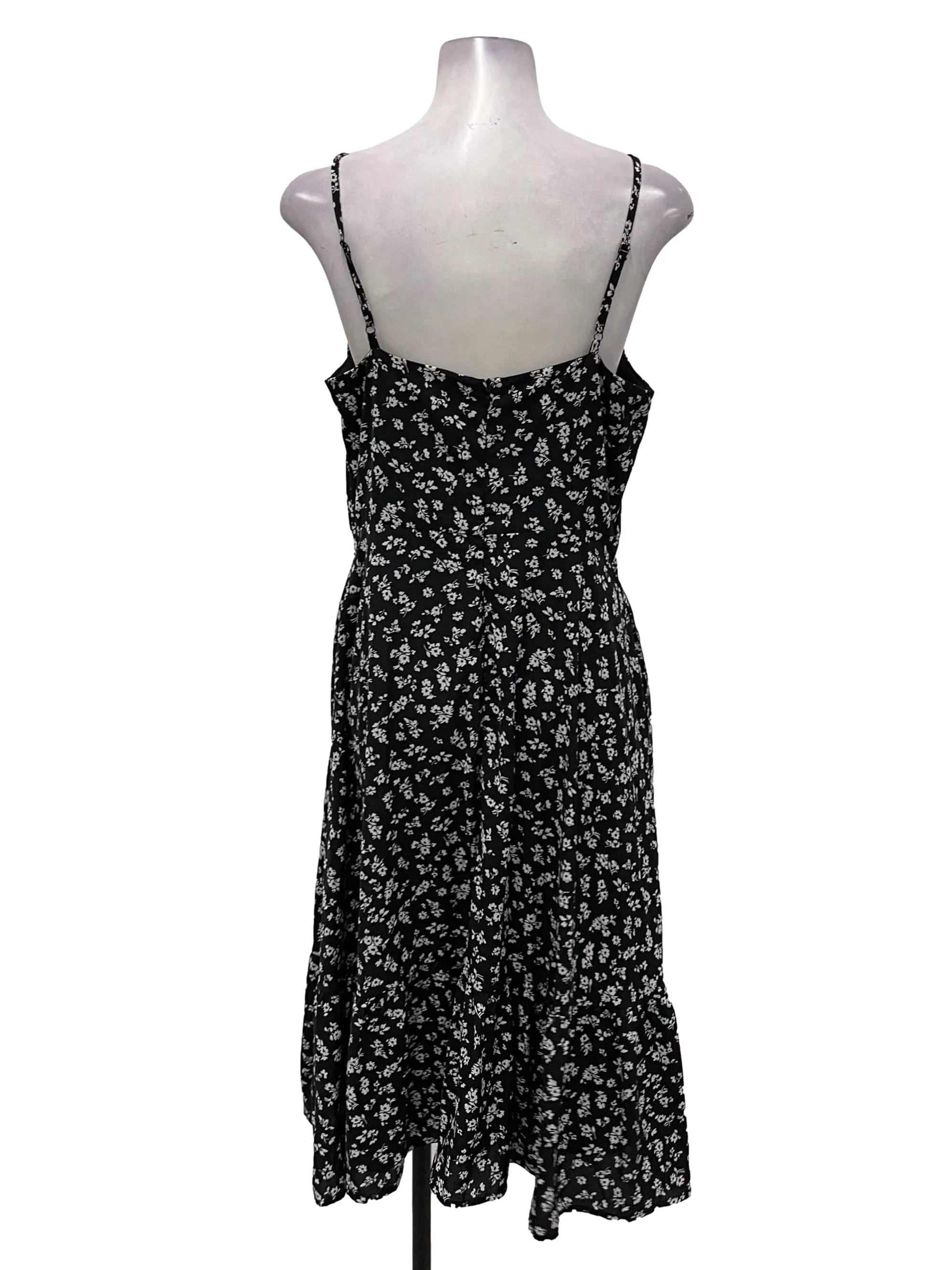 Black V -Neck Floral Cami Midi Dress