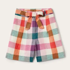 Boden Alma Tie Waist Linen Shorts Bonbon Pink Flambe Check size 8 NWT NWT