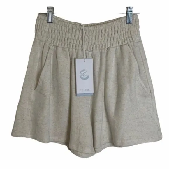 Calme By JOHNNY WAS NWT Smocked Soft Linen Blend Cozy Shorts *Ecru XS