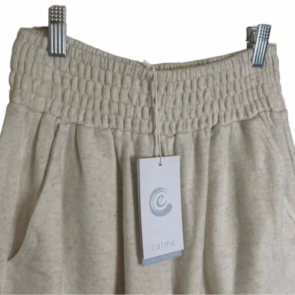 Calme By JOHNNY WAS NWT Smocked Soft Linen Blend Cozy Shorts *Ecru XS