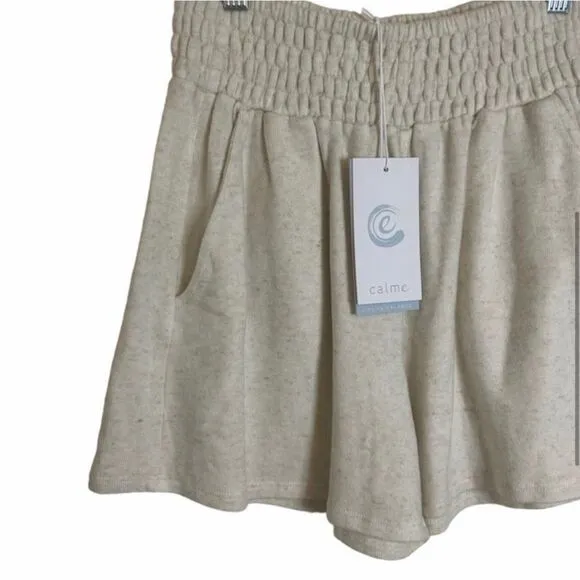 Calme By JOHNNY WAS NWT Smocked Soft Linen Blend Cozy Shorts *Ecru XS