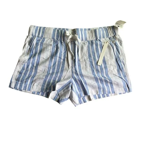 CASLON Stripe Linen Blend Shorts Size L