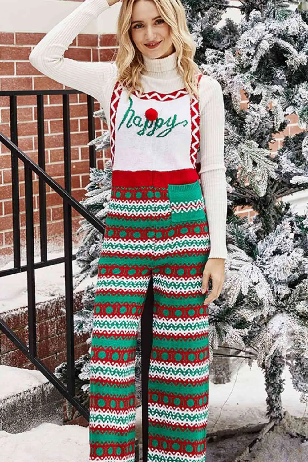 Christmas Knit Straight-Leg Overalls for Women