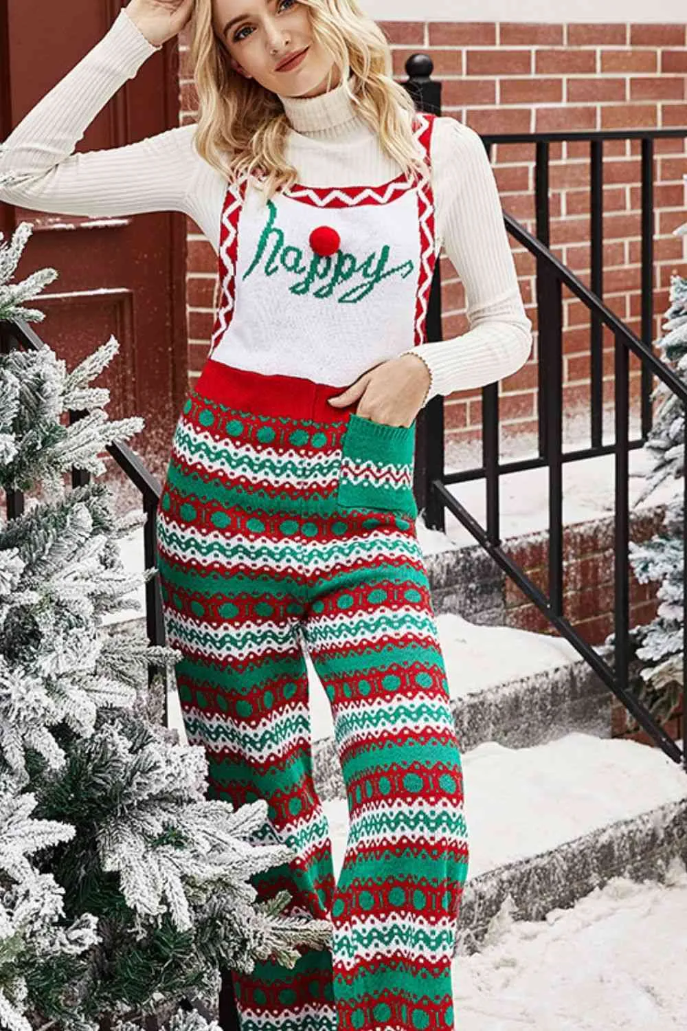 Christmas Knit Straight-Leg Overalls for Women