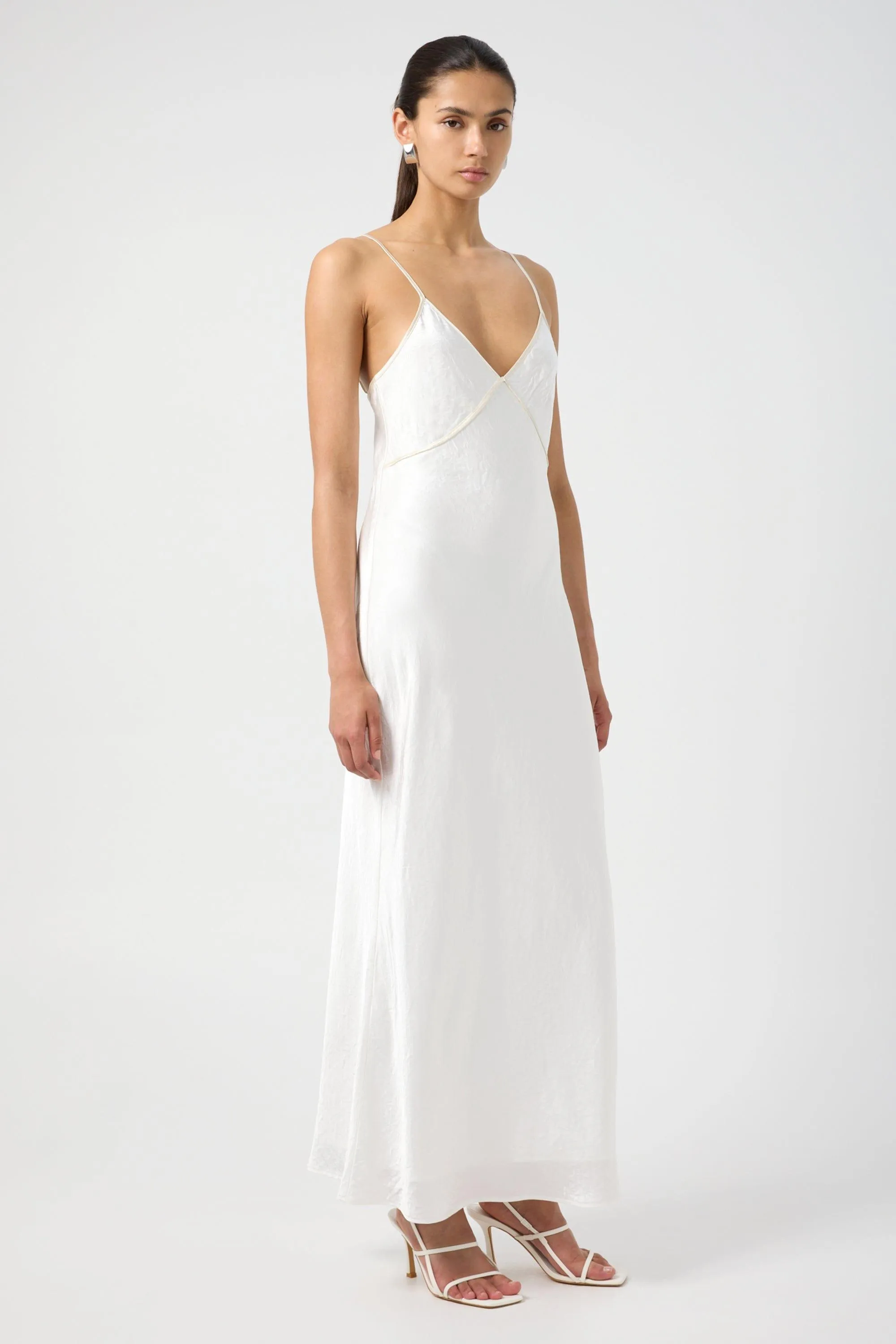 CRUSH CONTRAST BIND CAMI DRESS | WHITE & CREAM