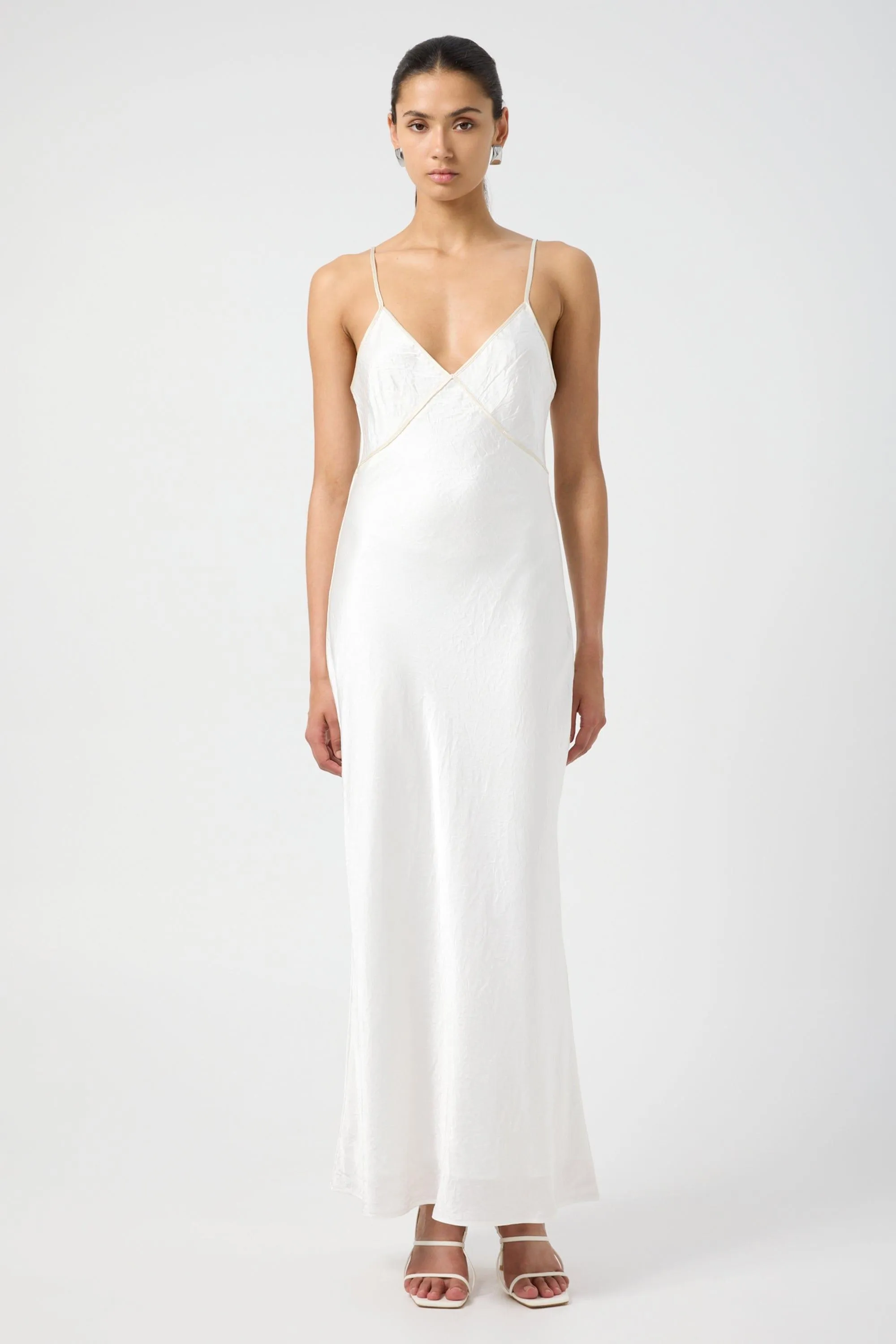 CRUSH CONTRAST BIND CAMI DRESS | WHITE & CREAM