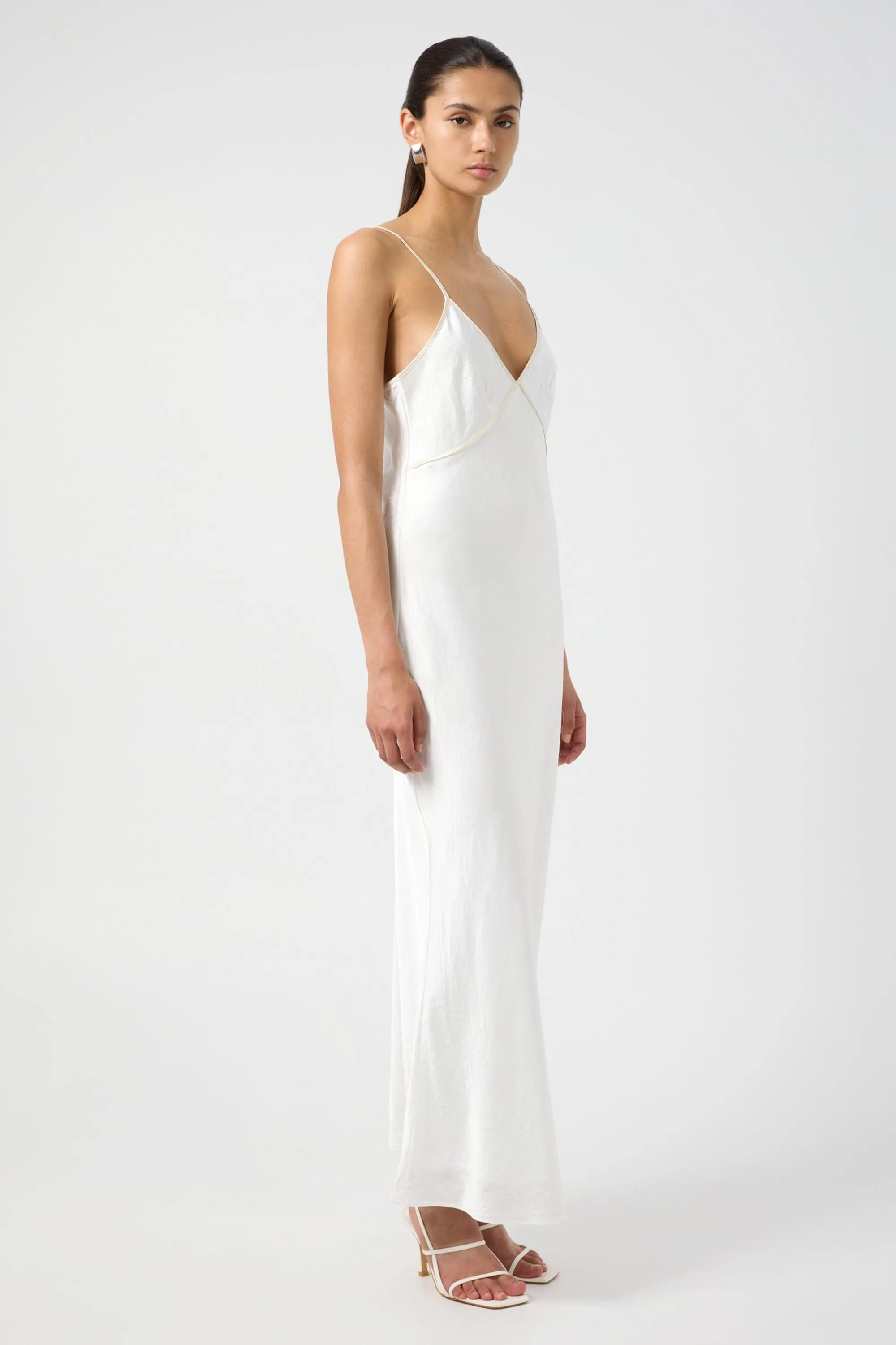 CRUSH CONTRAST BIND CAMI DRESS | WHITE & CREAM