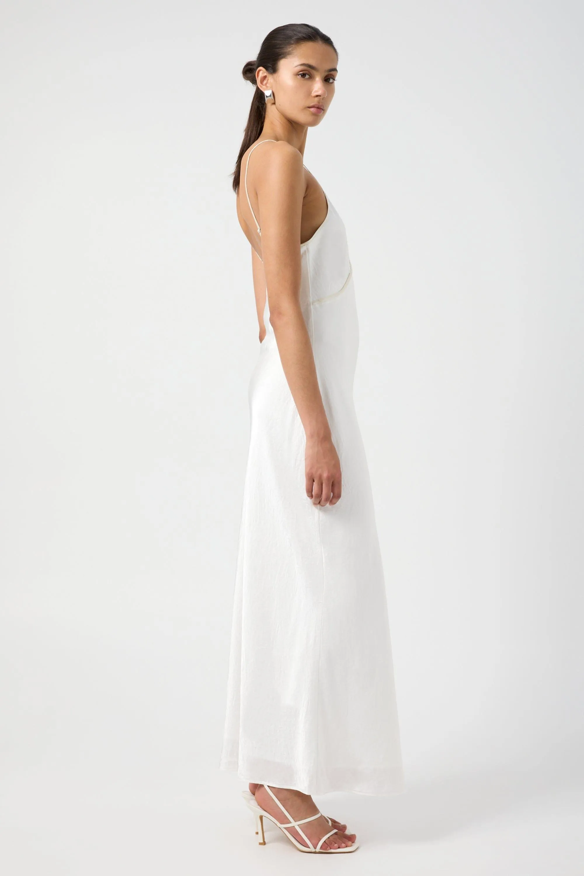 CRUSH CONTRAST BIND CAMI DRESS | WHITE & CREAM