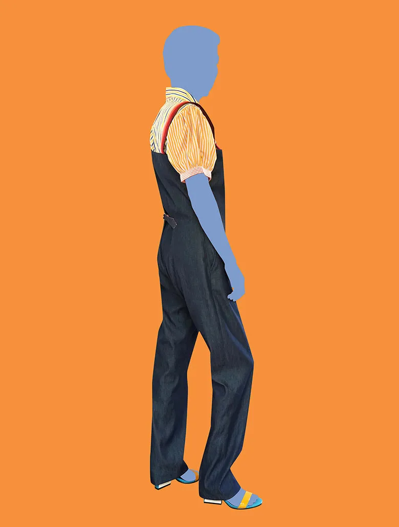 Denim Overalls with Woven Straps