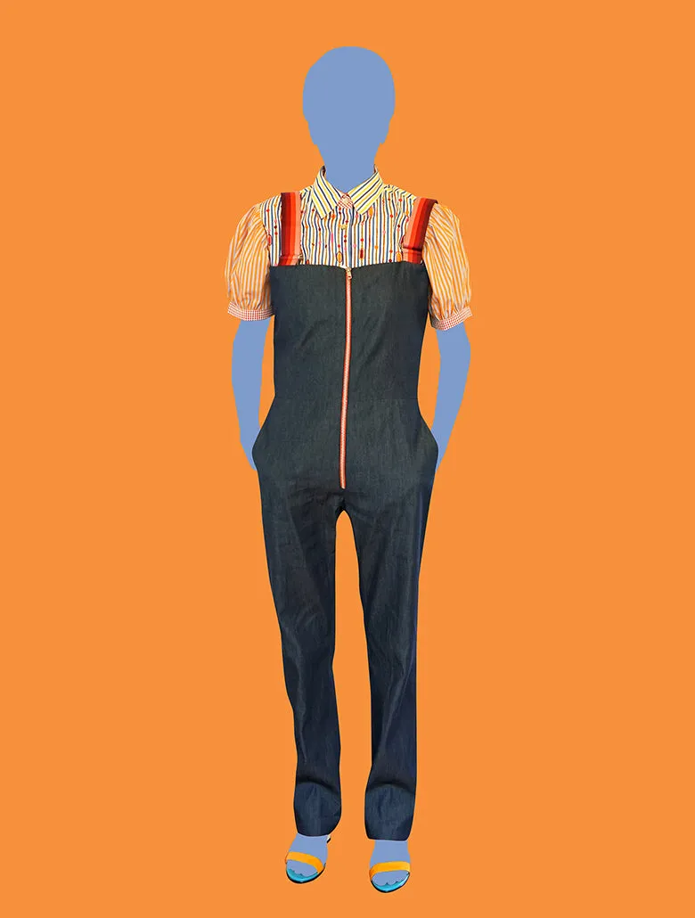 Denim Overalls with Woven Straps