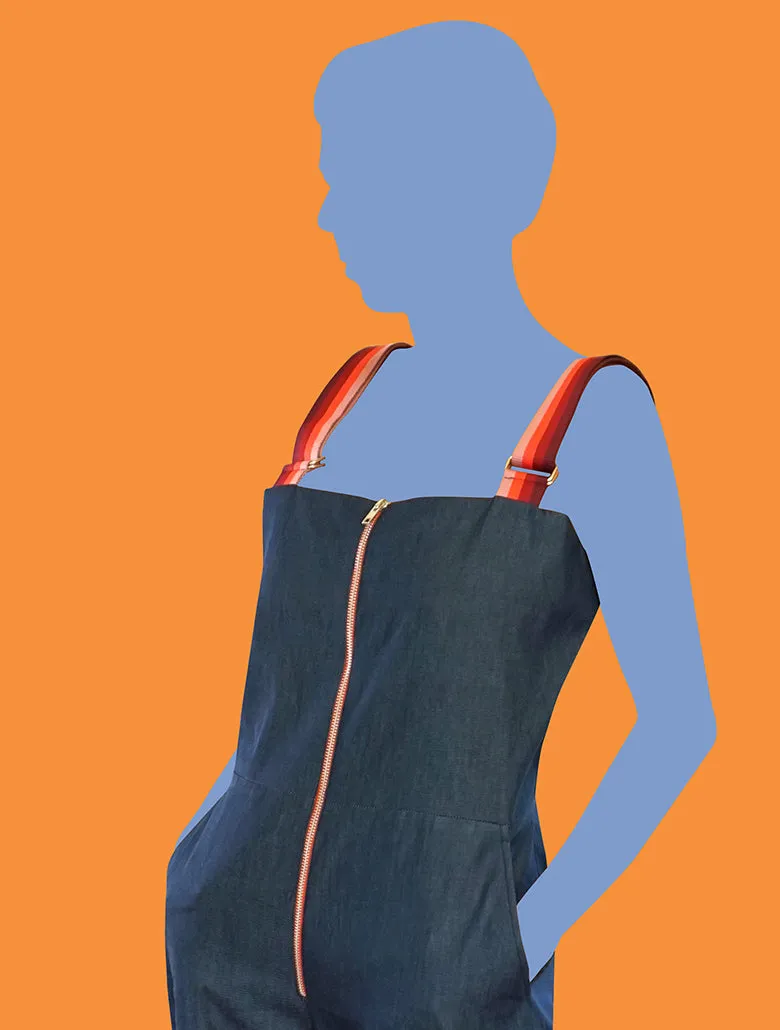 Denim Overalls with Woven Straps